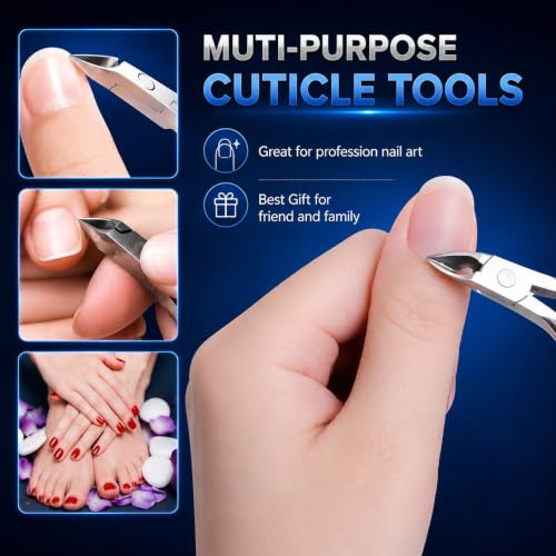 UM Supplies Cuticle Remover Set, Professional Stainless Steel Cuticle Trimmer Kit with Cuticle Nipper, Cuticle Pusher, Nail Cleaner & Nail Clipper, Manicure Pedicure Grooming Tools with Travel Case 1/2 Jaw 14 (5mm)