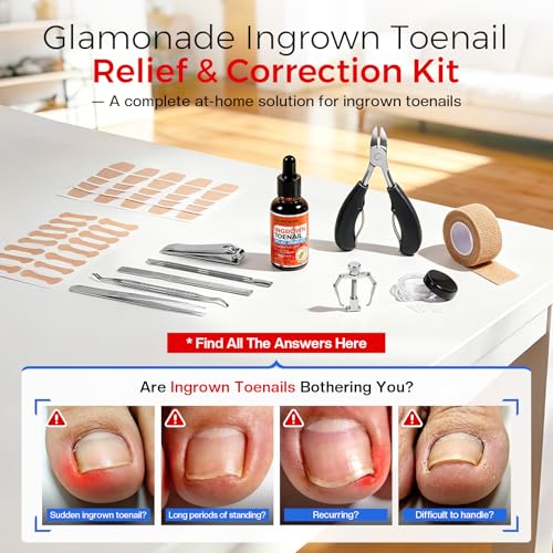 Glamonade Ingrown Toenail Removal Kit: Complete Ingrown Toenail Tool With Corrector Patch And Relief Softening Drops For Soothing Comfort, At‑Home Professional Kit For Men & Women with Curved Toenails 13 Pcs
