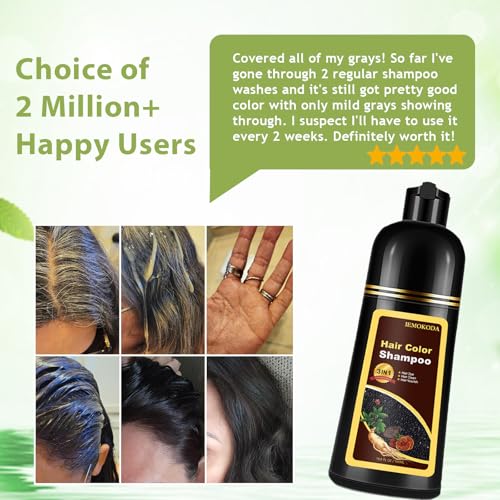 Dark Brown Hair Dye Shampoo for Women & Men, 100% Gray Coverage in 20 Mins Dark Brown