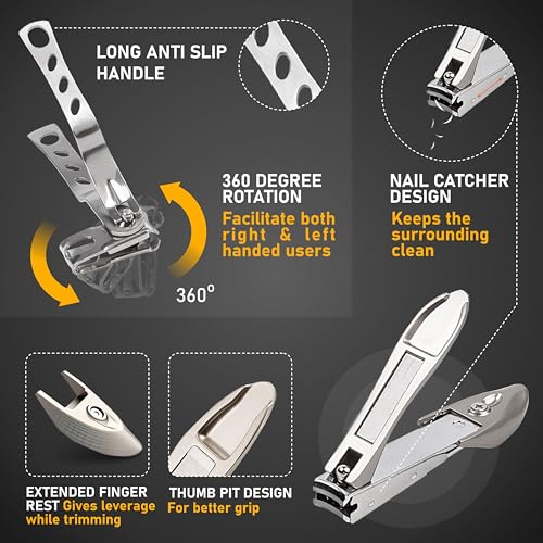 Toenail Clippers for Seniors Thick Toenails- Heavy Duty Podiatrist Ingrown Toe Nail Cutter for Men, Professional & Adults - Easy Grip Handle Stainless Steel (Extra Large, 10, Count) Pack 2