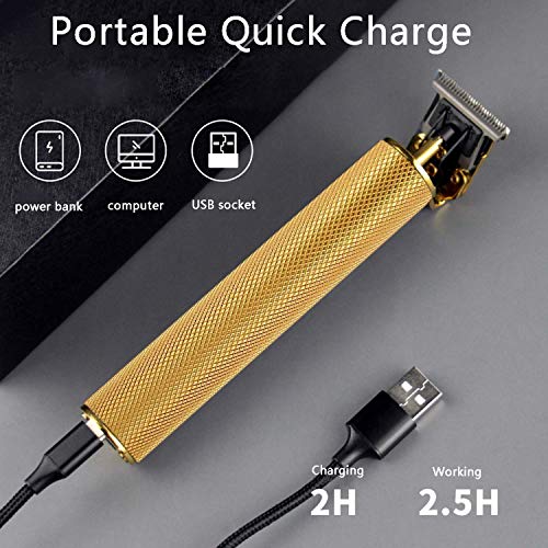 Professional Hair Clippers for Men Electric Haircut Kit Hair Trimmer Grooming Waterproof Rechargeable Close Cutting T Blade Trimmer USB Rechargeable Clippers for Hair Cutting with Guide Combs Gold