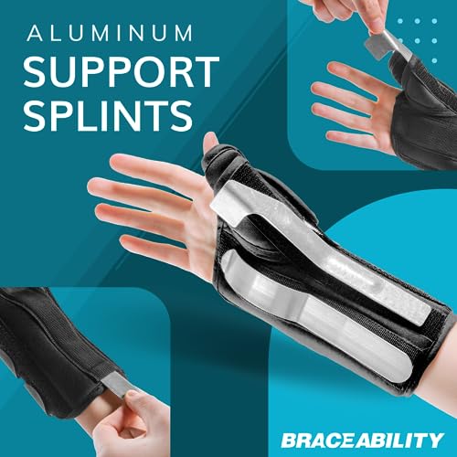 BraceAbility Wrist and Thumb Spica Splint - De Quervain's Tenosynovitis Long Forearm Cast Stabilizer for Tendonitis, Sprains, Thumb Brace for Arthritis Pain and Support - (S Right Hand) Small