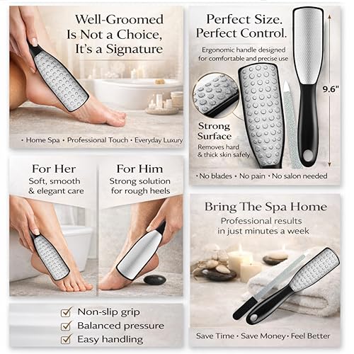 Professional Foot File & Callus Remover 2-in-1 Set for Seniors and Adults –9.6" Foot Rasp with 6.7" Nail File – Elegant Black– Durable & Hygienic Pedicure Tool for Smooth, Soft Feet–Wet & Dry Use