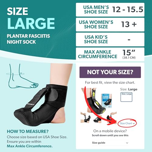 BraceAbility Day and Night Plantar Fasciitis Support Bundle - Compression Socks and Night Splint Sock for Foot Drop, Heel and Achilles Pain (Large)
