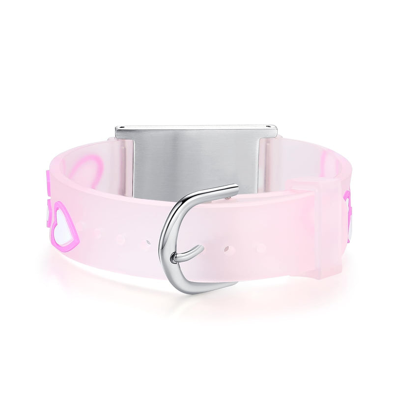 LinnaLove cartoon medical alert id bracelets Parents gift to Son, daughter, brother, sister PINK HEART type 1 diabetes