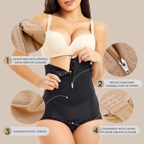 MOVWIN Postpartum Belly Wrap C Section Panties Belly Band Abdominal Compression Corset Girdle Shorts with Zipper XX-Large Beige