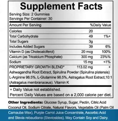Velmira® Heightener Gummies for Bone Health & Development Support – Essential Vitamins & Minerals, Easy-to-Chew Gummies for Kids, Teens & Adults (Ages 5+)