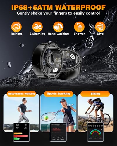Smart Ring Health Tracker with Charging Case,Sleep,Heart Rate & Blood Oxygen Monitor, 5ATM+IP68 Waterproof Fitness Ring, No Subscription,3-7Day Battery,iOS & Android Compatible for Men Women Black 8# SY02-1 8#