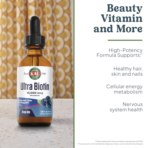 KAL Ultra Biotin 10000mcg DropIns, Natural Mixed Berry Flavor - 2 fl oz 2 Fl Oz (Pack of 1)