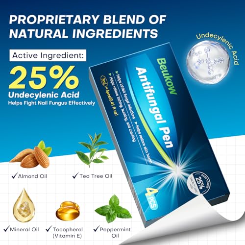Nail Fungus Treatment Pen for Damaged Nails-Contains 25% Undecenoic Acid, Tea Tree Oils, along with Other Natural Ingredients, Mild and Non-Toenail Fungus Treatment Extra Strength 4pcs