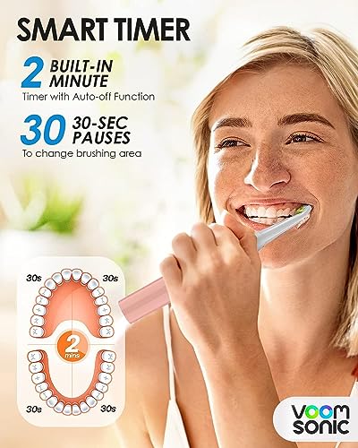 Voom Sonic Go 1 Series Travel Electric Toothbrush + 4PK Brush Heads, Travel Toothbrushes - Battery Operated Toothbrush for Adults & Kids, Portable with 2 Minute Timer (Pink)