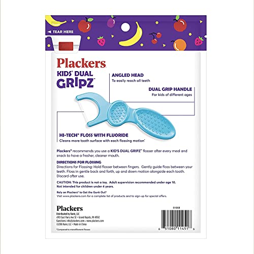 Plackers Micro Mint Dental Flossers, Fold-Out Toothpick, Super Tuffloss, Easy Storage & Kids Dual Gripz Floss Picks with Double Grip Handle, Wild Berry Flavor, Colorful Floss Picks