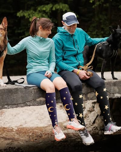 Bamboo Viscose Compression Socks for Women Men Moon and Stars Small-Medium