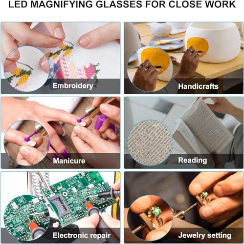 OKH 200% Bright LED Readers glasses lighted led magnifying eyewear strong magnifying glasses with light for close work reading