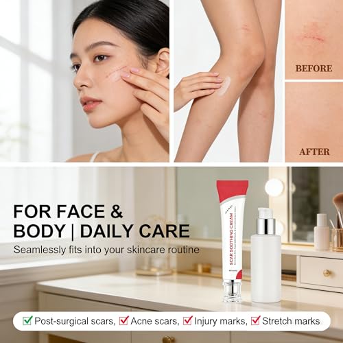 Scar Soothing Cream & Smoothing Cream for Scars - Gentle Care for Sensitive Skin, Helps Improve Appearance of Scars, Reduces Redness, Lightweight Non-Greasy Formula（2 PCS）