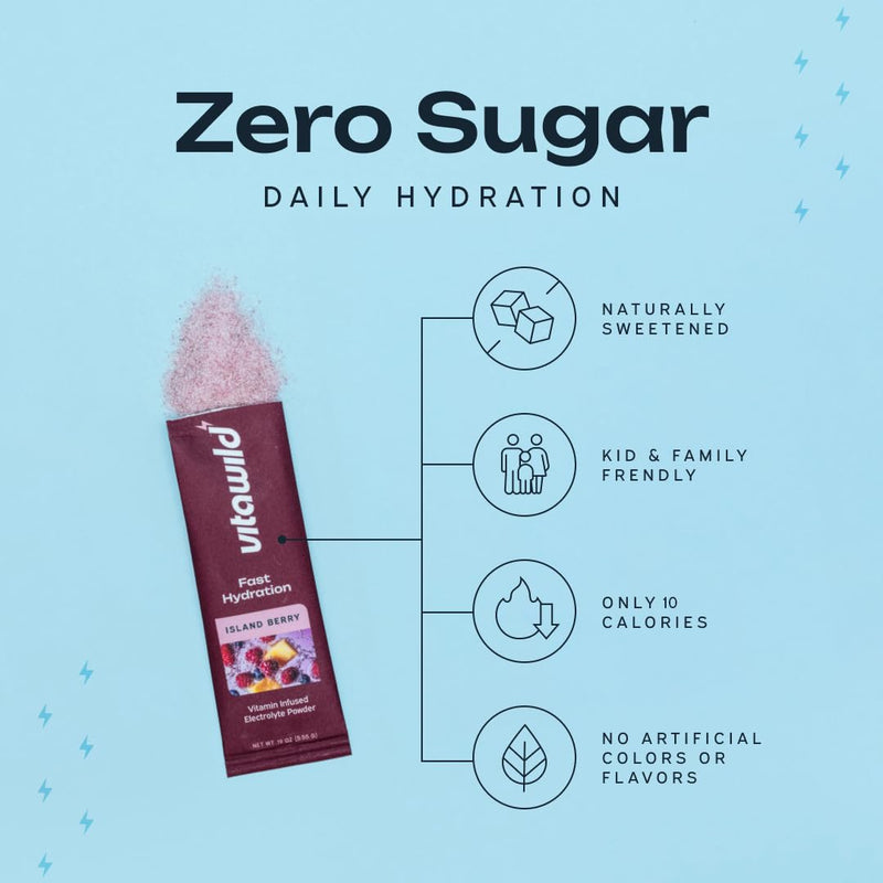 Clean Electrolytes Powder Packets No Sugar Added, 8 Vitamins & 7 Electrolytes Drink Mix Hydration Powder, Zero Sugar Added Hydrate Single Serve Travel Packs, 15 Water Hydration Packets, Island Berry