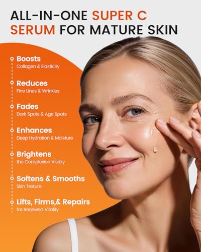 Super C Serum for Mature Skin – All-in-One Vitamin C Serum for Face with Retinol & Hyaluronic Acid for Women Over 60 & 70 – Anti-Aging Hydrating Serum for Wrinkles & Fine Lines 1.0 fl.oz. 1 Fl Oz (Pack of 1)