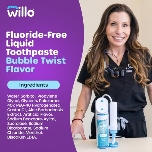 Willo AutoFlo Plus Liquid Kids Toothpaste, 2-Pack, 8oz, Bubble Twist 8 Fl Oz (Pack of 2)