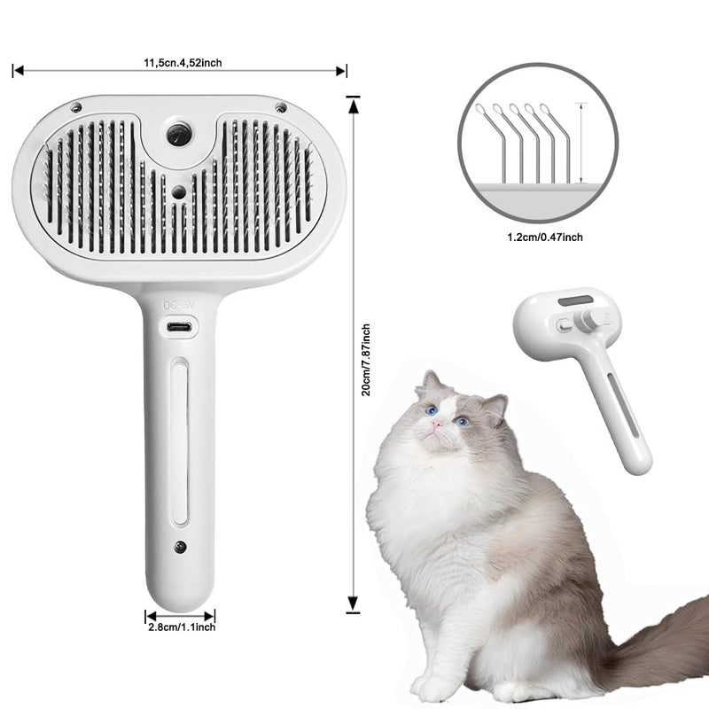 Cat Steam Brush 2024 NEW- Steamy Cat Dog Brush with Release Button and Cool Mist, 3 In 1 Water Brush for Indoor Cat and Dog, Steam Pet Brush for Shedding, Pet Hair Removal Comb with Water Tank (White) White - BeesActive Australia