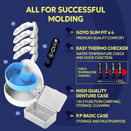 GOYO Slim FIT Pack of 4 Mouth Guard for Clenching Teeth at Night with Thermo Checker & Dental Case | Night Guards for Teeth Grinding