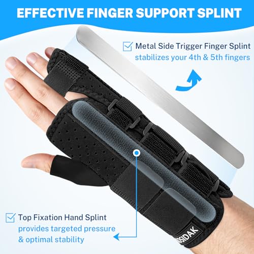 Pinky Finger Splint with Carpal Tunnel Wrist Brace & Thumb Brace Black-Left