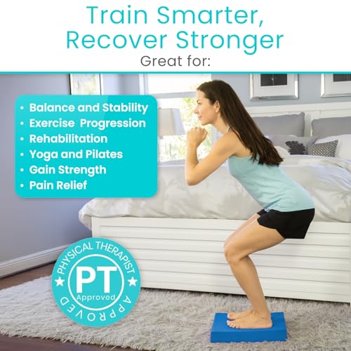 Vive Balance Pad - Foam Large Yoga Mat Trainer for Physical Therapy, Stability Workout, Knee and Ankle Exercise, Strength Training, Rehab - Chair Cushion for Adults, Kids, and Travel Champion Blue