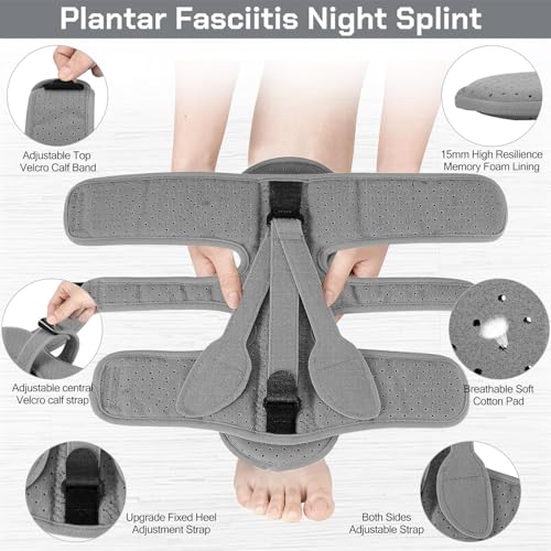 Plantar Fasciitis Night Splint-Upgrade 3 Adjustable Plantar Fasciitis Brace Gray
