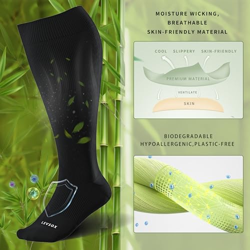LEVSOX Wide Calf Compression Socks for Women&Men Plus Size 15-20mmHg Knee High Large Support Stockings for Circulation 3 Pair-black 3X-Large