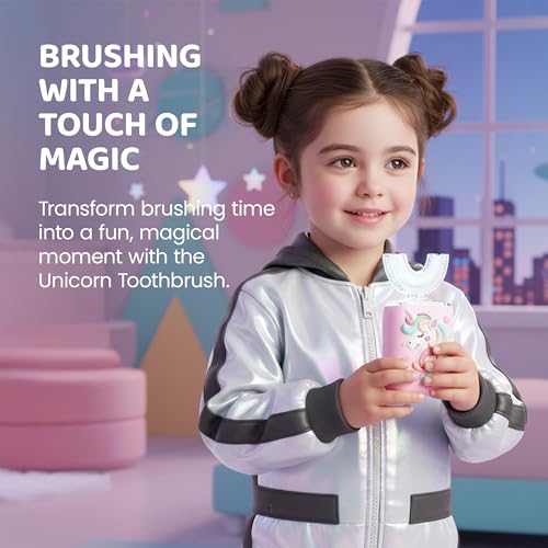 Well Before Kids U Shaped Electric Toothbrush with 5 Brush Heads, Ultrasonic, 5 Modes, IPX7 Waterproof Design (Unicorn, Purple Ages 2-7) Unicorn - Purple