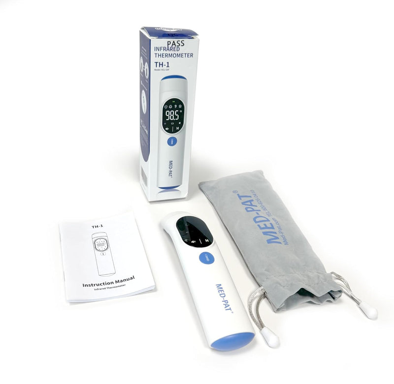 Med-Pat TH-1 Touchless Digital Thermometer - Infrared 1-Second Result - - Baby, Kids, Adults - Temperature Fever Alert, HD Color - Forehead & Ear Mode - Auto-Light & Silent Mode
