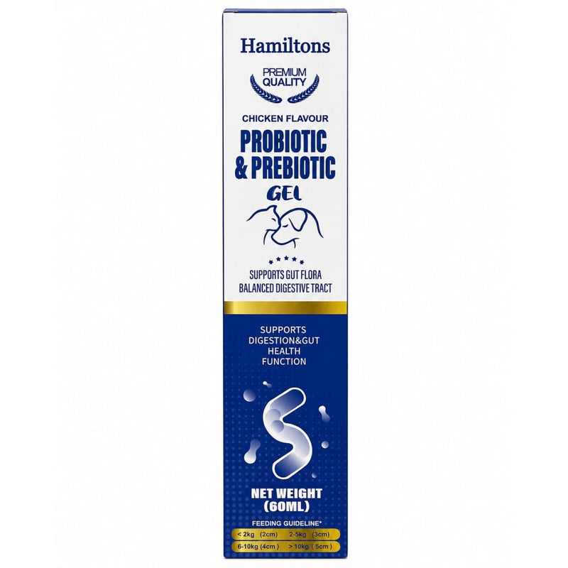 Hamiltons XL 60ml Probiotic & Prebiotic Paste for Dogs & Cats – Chicken Flavour Digestive Supplement – Supports Firm Stools, Digestive Upset & Gut Balance – Immune Support – Large Tube for All Breeds