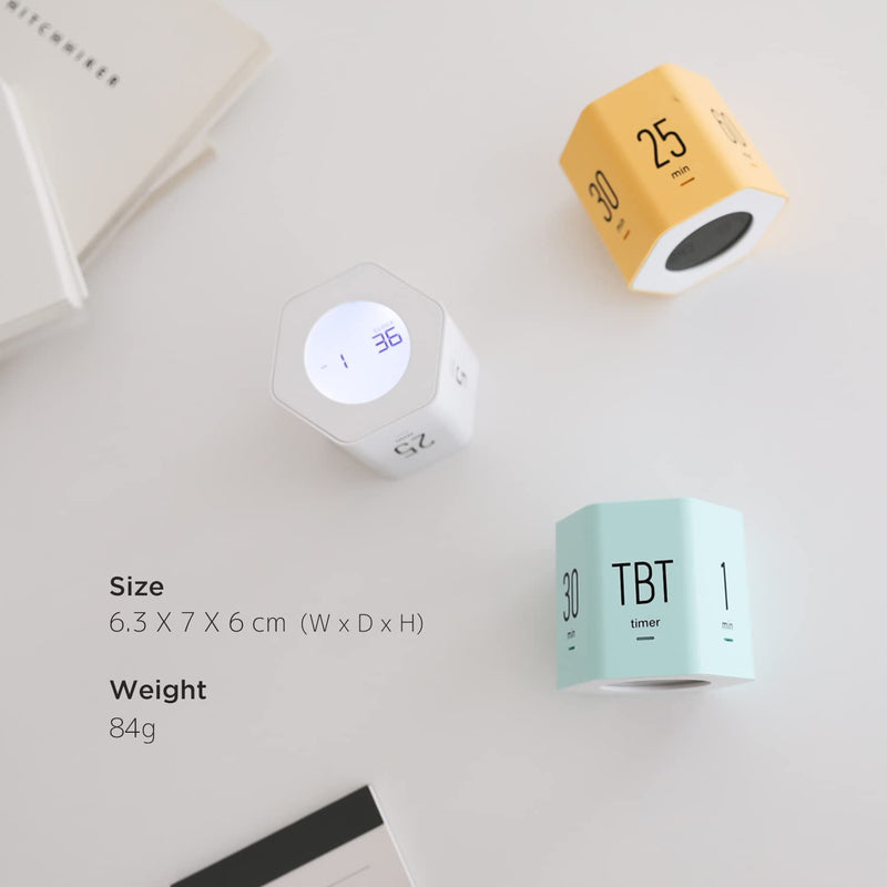 mooas Multi-Hexagon Clock Cube Timer, Digital Clock Time Timer, Pomodoro Timers, Backlit Display 12/24H Mode Count up & Countdown, Rotating Various time presets ideal for Classroom Gym Kitchen (White) White, Mint, Yellow