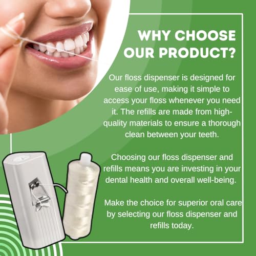 Dental Floss Dispenser - Dental Floss Holder, Dental Floss Dispenser Refillable- Bundled with Dental Floss Refill Spool Mint Waxed- 200 Yards Large Jumbo Floss Refills Set