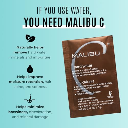 Malibu C Hard Water Hair Remedy - Chelating Treatment Packets for Mineral Buildup & Scalp Detox - Removes Deposits, Prevents Discoloration, Restores Shine - Vegan Hair Care Products, 3 Packets 0.51 Ounce (Pack of 1)