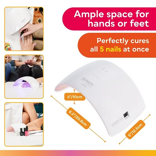 SUNUV UV LED Nail Lamp with 4PCS Cuticle Nippers, Cuticle Pusher with Nail File and Buffer Set, Professional Stainless Steel Durable Pedicure Manicure Nail Care Tools