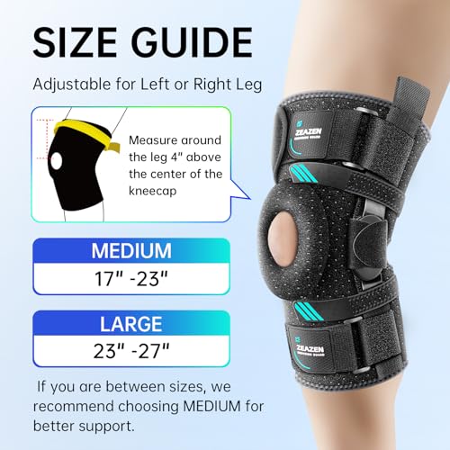 Hinged Knee Brace with Dual Metal Side Stabilizers & Patella Support – Adjustable Open Patella Knee Support for Men and Women – Helps with ACL, MCL, Meniscus Issues – Breathable Design for Sports, Running, Workout (Medium) Medium