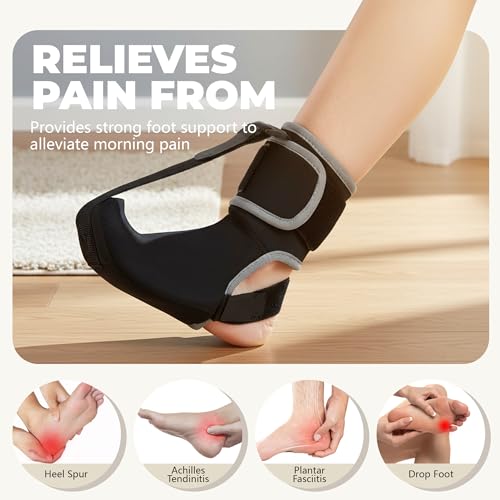 Plantar Fasciitis Night Splint Sock - Adjustable Planter Facetious Relief Brace for Women Men,Soft Plantar Fascia Boot for Sleeping,Support Relief Foot Drop Achilles Tendonitis Relief Day Night Black 1