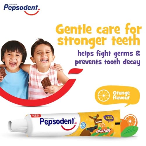 Pepsudent Kids Toothpaste, Orange Flavor, Cavity Protection, 45g, Pack of 4 (45 x 4 = 180g)