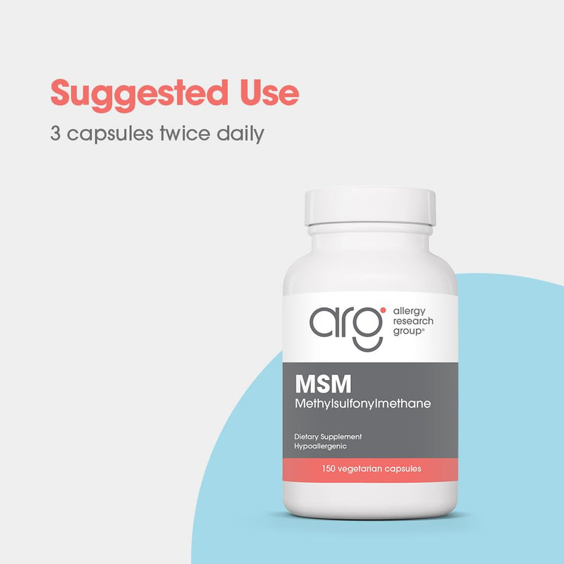 ARG MSM 500 mg Methylsulfonylmethane Supplement, 150 Capsules | Sulfur Support for Hair, Skin, Nails and Connective Tissue Health, Hypoallergenic and Vegetarian, 50 Servings