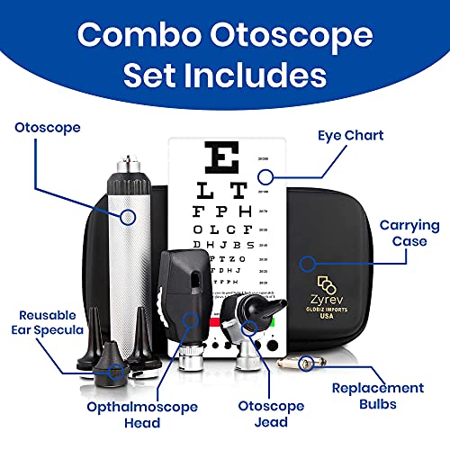 Zyrev Combo Otoscope Oph Set - Multi-Function Otoscope/Opthalmoscope for Ear & Eye Examination with Portable Carry Case, Sight Chart & Replacement Tips (1st Edition) 1st Edition