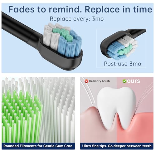 Sonic Electric Toothbrush, 40,000 VPM, 6 Modes, White, with 6 Brush Heads and Travel Case (Black) Black