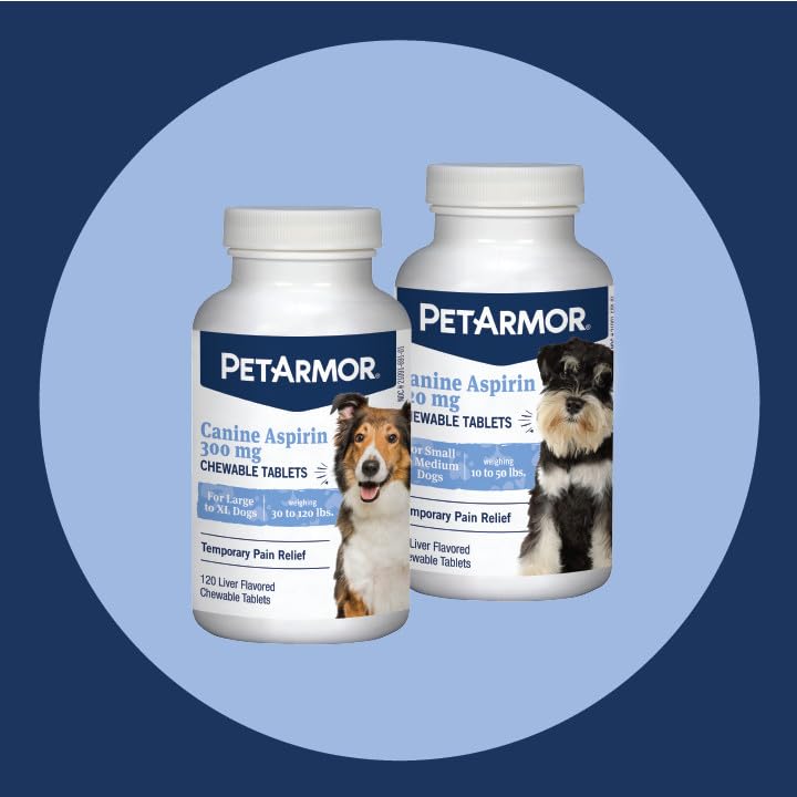 PetArmor Aspirin for Large Dogs, Fast Acting Anti-Inflammatory and Pain Relief For Dogs, Vet-Quality Joint Support and Pain Meds for Dogs, 120 Liver Flavored Tablets Medium-Large Dogs (50+ lbs)