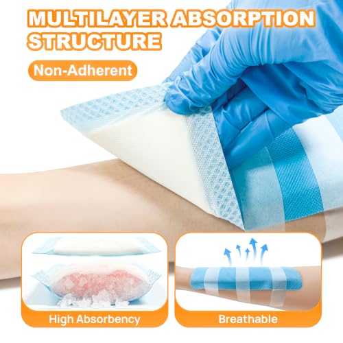 Carbou 20 Pack Super Absorbent Wound Dressing 4" x 8", Non-Adhesive Pads 4"x 8"(Pack of 20)