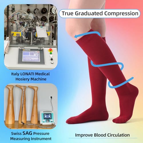 Soft Cotton Compression Socks for Women & Men 20-30 mmHg - Knee High Support Socks with Thick Sole and Seamless Toe Medium-Large 3 Pairs - Natural Land