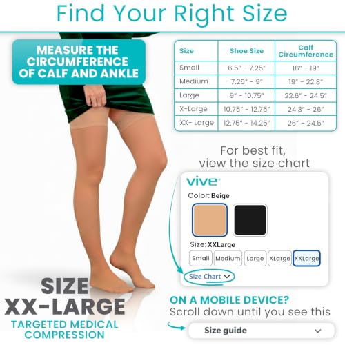 Vive Thigh High Compression Stockings for Women & Men - 20-30 mmHg X-Large Beige