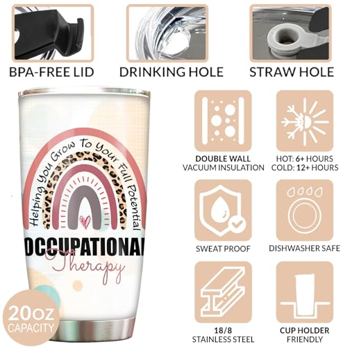 Occupational Therapy Tumbler 20oz - with Straw and Lid, Occupational Therapy Appreciation Gifts For Women Men, OT Therapist Coffee Cup For Assistant Coworker Work Accessories OT07