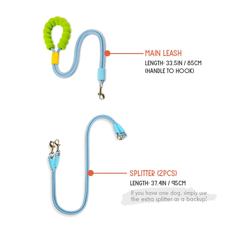 Hands Free Double Dog Leash for Two Dogs or One Dog, Fit for Small and Medium Breeds, Clip-on Split Leads, Double Leash with Padded Handles