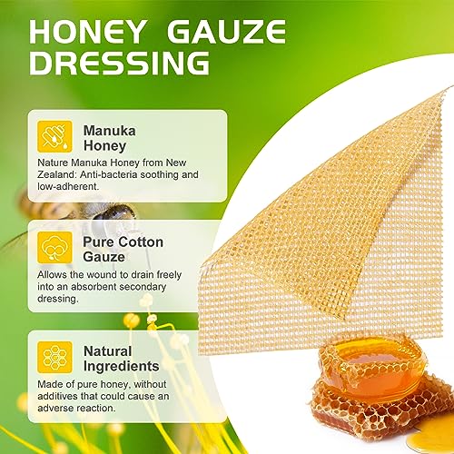 Manuka Honey Gauze Dressing 2"x2" Pack of 10, Manuka Honey Wound Care Bandage for Cuts, Scalds and Burns, Wound Dressing Products
