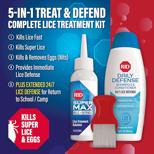 RID Super Max 5-in-1 Treat & Defend Lice Treatment Kit: Kills Super Lice