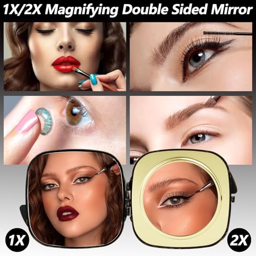 Travel Small Compact 1X/2X Mirror - Handheld, Foldable, Lightweight - Mini Pocket Magnifier for Wallet - Square 3.0 inches x 2.8 inches (Ancient Bronze) Ancient Bronze